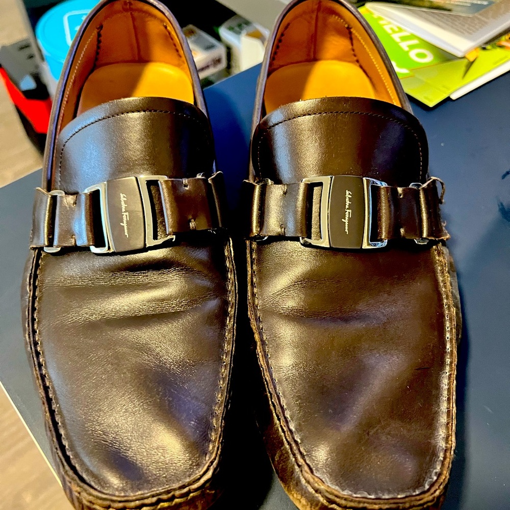 Salvatore Ferragamo size 12 brown leather